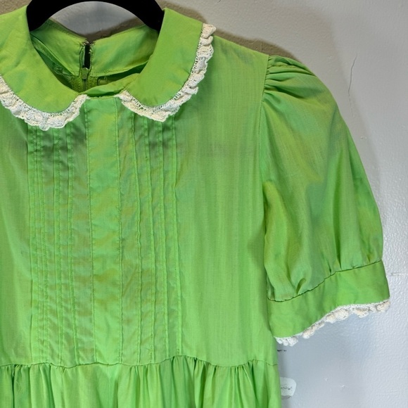 Vintage green maxi midi dress baby doll Peter Pan collar lace ruffle puff sleeve - Picture 2 of 16